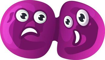 Funny purple cartoon character with two faces showing opposite emotions, one sad and one happy, representing bipolar disorder and psychological issues vector