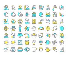 Water reuse RGB color icons set. Natural liquid sources sustainable consumption. Quality management and control. Isolated illustrations. Simple filled line drawings collection. Editable stroke vector