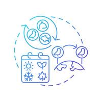 Species turnover blue gradient concept icon. Biodiversity measurement. Arriving and departing from ecosystem. Round shape line illustration. Abstract idea. Graphic design. Easy to use in article vector