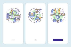 Types of competitive strategies onboarding mobile app screen. Walkthrough 3 steps editable graphic instructions with linear concepts. UI, UX, GUI template vector