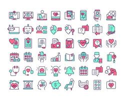 Telehealth technology RGB color icons set. Access to online services for patients. Consultation via chatbots. Isolated illustrations. Simple filled line drawings collection. Editable stroke vector