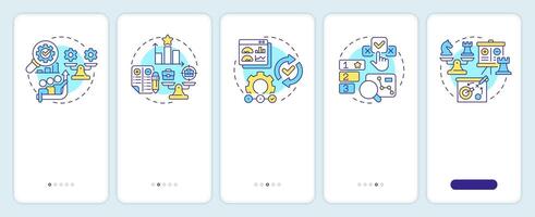 Types of benchmarking onboarding mobile app screen. Business. Walkthrough 5 steps editable graphic instructions with linear concepts. UI, UX, GUI template vector