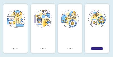 Competitive advantages onboarding mobile app screen. Walkthrough 4 steps editable graphic instructions with linear concepts. UI, UX, GUI template vector