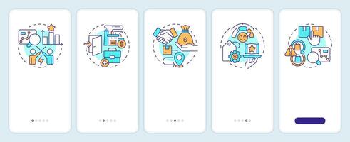 Porter 5 forces onboarding mobile app screen. Management. Walkthrough 5 steps editable graphic instructions with linear concepts. UI, UX, GUI template vector