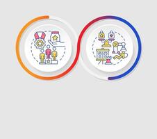 Competitive vs comparative advantage infographics circles sequence. Company growth strategy. Visualization layout with 2 steps. Info chart loop process presentation vector