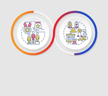 Competitive vs comparative advantage infographics circles sequence. Company growth strategy. Visualization layout with 2 steps. Info chart loop process presentation