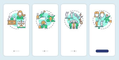 Peace and partnerships onboarding mobile app screen. Walkthrough 4 steps editable graphic instructions with linear concepts. UI, UX, GUI template vector