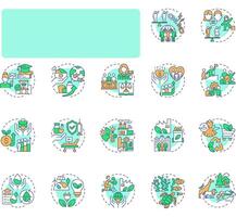 Sustainable development goal multi color concept icons. Social justice, equality. Ecology, finance. Icon pack. Round shape illustrations for infographic, presentation. Abstract idea vector