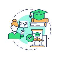 Quality education multi color concept icon. Professional teacher, graduation. Skill development. Round shape line illustration. Abstract idea. Graphic design. Easy to use in infographic, presentation vector