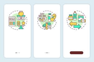 Dietary changes onboarding mobile app screen. Healthy food. Walkthrough 3 steps editable graphic instructions with linear concepts. UI, UX, GUI template vector
