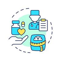 Pharmacotherapy multi color concept icon. Medicine prescription, medicaments. Weight measurement. Round shape line illustration. Abstract idea. Graphic design. Easy to use in infographic vector
