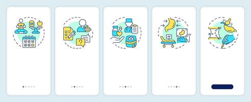 Obesity treatment onboarding mobile app screen. Walkthrough 5 steps editable graphic instructions with linear concepts. UI, UX, GUI template vector