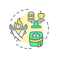 Transitional weight loss multi color concept icon. Measuring tape, scales. Meal size. Round shape line illustration. Abstract idea. Graphic design. Easy to use in infographic, presentation vector