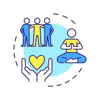 Assist multi color concept icon. Healthy lifestyle. Friendship, relationship. Meditation, healthcare. Round shape line illustration. Abstract idea. Graphic design. Easy to use in infographic vector