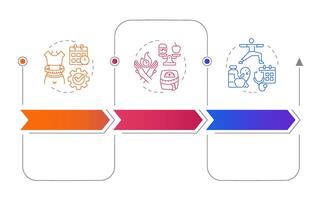 Weight loss rectangular infographics. Obesity management, nutrition. Vitamins, sport. Visualization template 3 options. Horizontal flowchart with line icons vector