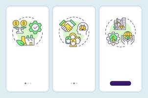 Food sustainability onboarding mobile app screen. Walkthrough 3 steps editable graphic instructions with linear concepts. UI, UX, GUI template vector