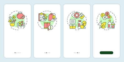 Food industry trends onboarding mobile app screen. Walkthrough 4 steps editable graphic instructions with linear concepts. UI, UX, GUI template vector