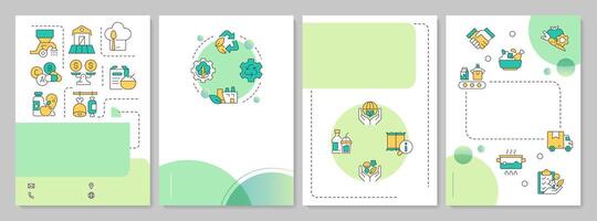 Food industry green circle brochure template. Environment preservation, natural. Leaflet design with linear icons. Editable 4 layouts vector