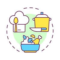 Food skills multi color concept icon. Products preparation, tableware cleaning. Round shape line illustration. Abstract idea. Graphic design. Easy to use in infographic, presentation vector