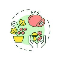Plant-based food multi color concept icon. Organic products, agriculture. Harvesting, farming. Round shape line illustration. Abstract idea. Graphic design. Easy to use in infographic, presentation vector