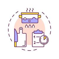 Cook multi color concept icon. Cooking recipe, cookbook. Boiling pot, cutting board. Round shape line illustration. Abstract idea. Graphic design. Easy to use in infographic, presentation vector