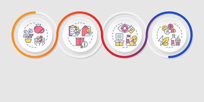 Food security measures infographics circles sequence. Industry standards, products safety. Visualization layout with 4 steps. Info chart loop process presentation vector