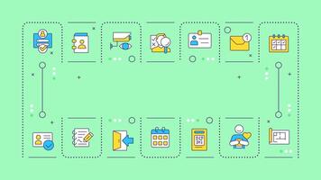 Visitor management green word concept. Access control, software. Scheduling system, technology. Typography banner. Illustrationwith title text, editable icons color vector
