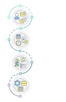 VMS software features infographic design template. Employees safety, emergency security. Data visualization 4 options. Process vertical flow chart vector