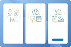 SAP consumption based planning app onboarding screens. Duo tone illustration. UI design flow. 3 steps walkthrough mobile interface slide layout vector