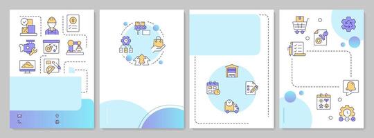 MRP blue circle brochure template. Production scheduling and inventory control system. Leaflet design with linear icons. Editable 4 layouts vector