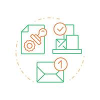 Order release notices duo tone concept icon. Authorizations to commence procurement for production. MRP output. Round two color outline illustration. Abstract design. Easy to use in article vector