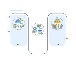 MRP input rectangle infographic . Industrial technology improvement. Manufacturing. Data visualization with 3 steps. Editable rectangular options chart vector