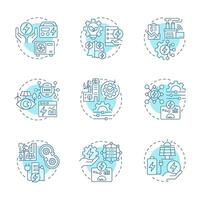 Energy management soft blue concept icons. Power consumption. Control, tracking. Monitoring systems. Icon pack. Round shape illustrations for infographic. Abstract idea vector