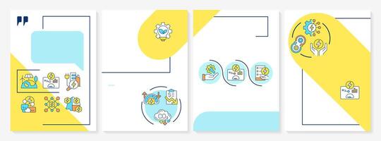 EMS power management blue and yellow brochure template. System control. Compliance, regulation. Leaflet design with linear icons. Editable 4 layouts vector