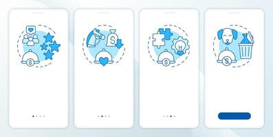 Menu engineering matrix blue onboarding mobile app screen. Walkthrough 4 steps editable graphic instructions with linear concepts. UI, UX, GUI template vector
