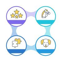 Menu engineering matrix infographic circles flowchart. Restaurant management strategy. Service. Visualization diagram with 4 steps. Circular info graphic editable vector