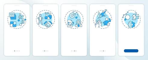 Line manager skills blue onboarding mobile app screen. Corporate. Walkthrough 5 steps editable graphic instructions with linear concepts. UI, UX, GUI template vector