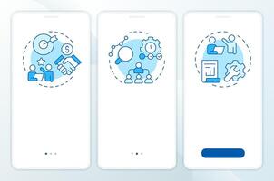 Levels of management blue onboarding mobile app screen. Business. Walkthrough 3 steps editable graphic instructions with linear concepts. UI, UX, GUI template vector