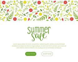 Summer Sale Landing Page with Beautiful Flowers Pattern, Website or Mobile App Template Illustration vector