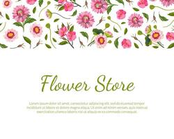 Flower Store Banner Template with Beautiful Flowers Seamless Pattern and Space for Text, Floral Design Can Be Used for Flyer, Invitation, Poster, Website Illustration vector