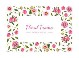 Floral Rectangular Frame with Beautiful Pink Flowers, Design Element Can Be Used for Invitation, Poster, Banner, Greeting Card Illustration vector