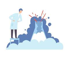 Scientist is watching the reaction in a flask. illustration. vector