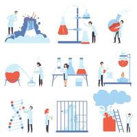 Set of images of laboratory devices and scientists. illustration. vector