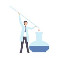 Scientist drips from a glass stick into a flask. illustration. vector