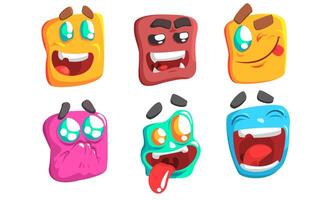 Funny Colorful Monsters Set, Slime Cartoon Characters with Different Emotions Illustration vector