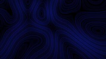 4K abstract topographic map with flowing wavy lines in deep blue and black. Dynamic 3D patterns creating seamless looping motion effect video