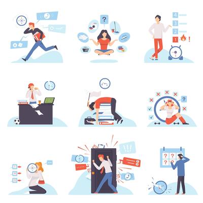 Set of people in the deadline. illustration.