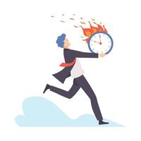 Man runs with a burning clock. illustration. vector