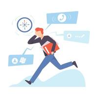 Man runs with a folder and clings to his head. illustration. vector