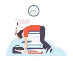 Man lies on a stack of folders. illustration. vector